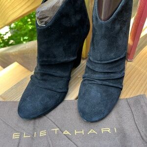 Elie Tahari suede black ankle boots.